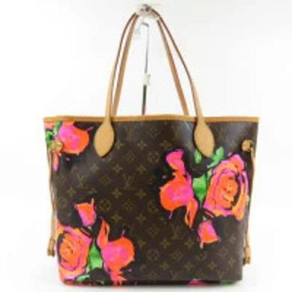 LOUIS VUITTON Neverfull Ikat Flower Pink Tote Bag Brown